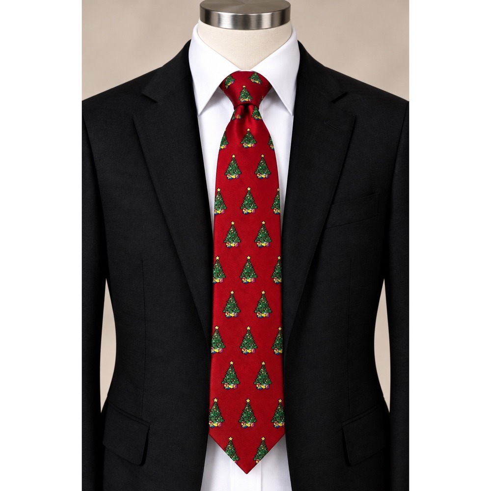 Cape Cod Neckwear Tie Mens Red Christmas Tree Silk Vintage 90s Holiday Festive